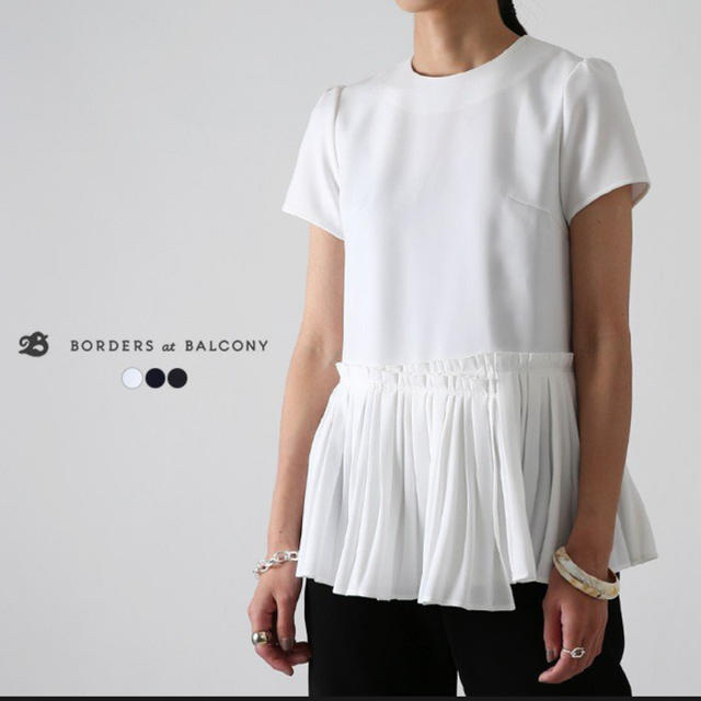 BORDERS at BALCONY ツイルプリーツヘムブラウス 白 36