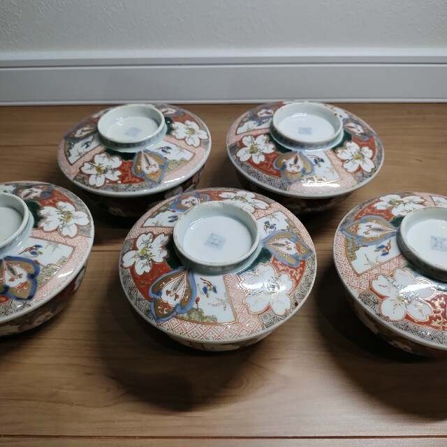 骨董 伊万里 蓋付き 茶碗 碗 色絵 錦手 アンティーク 5つ〜 古伊万里