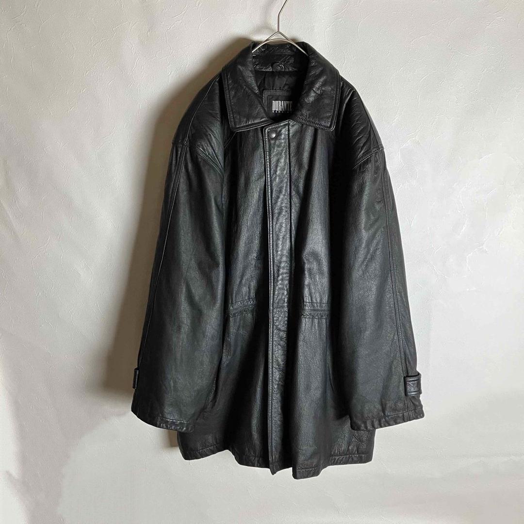 ビンテージ古着 レザージャケット カウレザー ロング シンプル