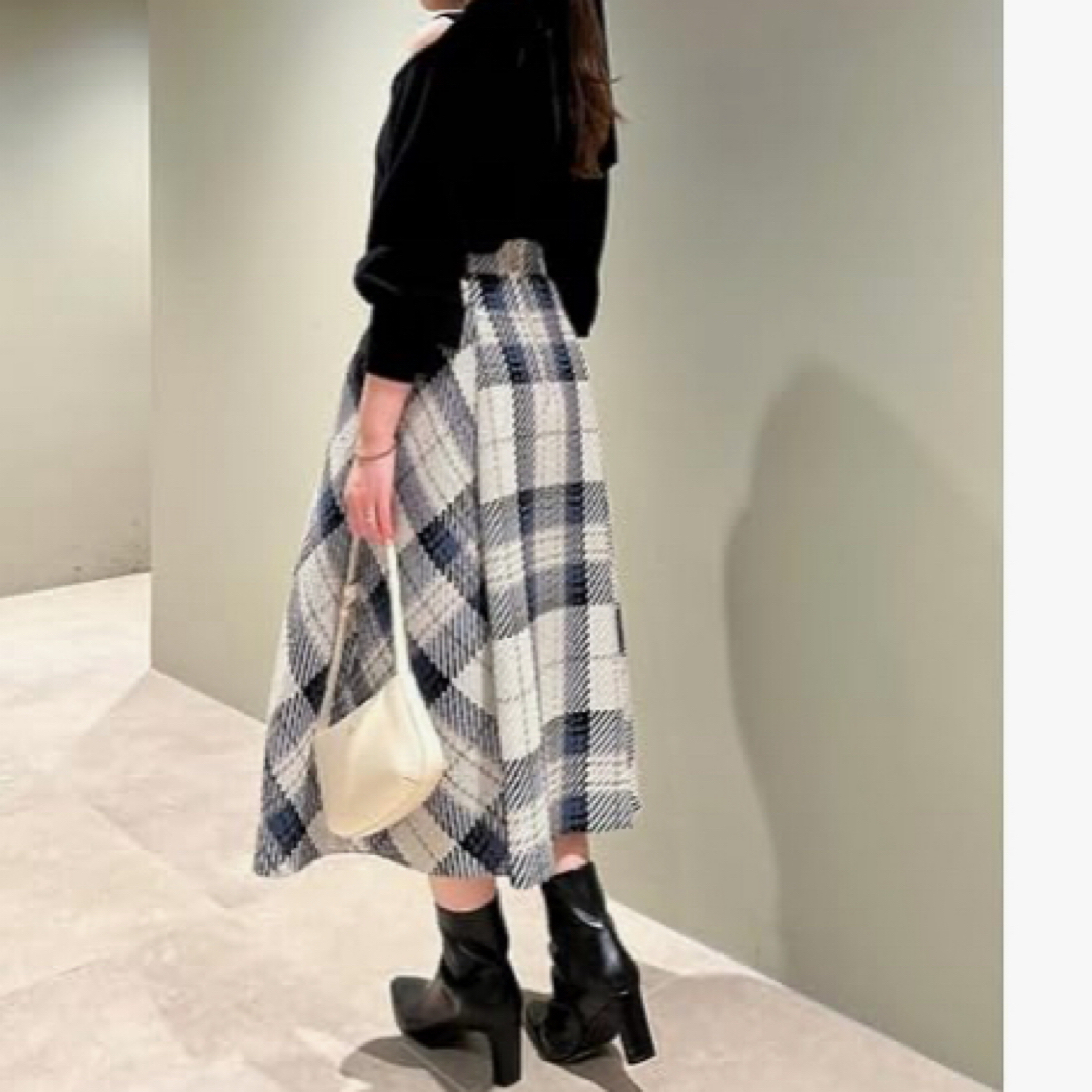 SNIDEL - ロービングチェックミディスカート アイボリー スナイデルの