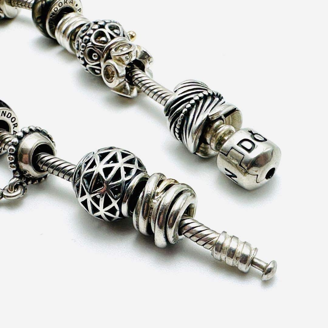 PANDORA シルバーブレスレット チャーム16個付き ティアラ クロス