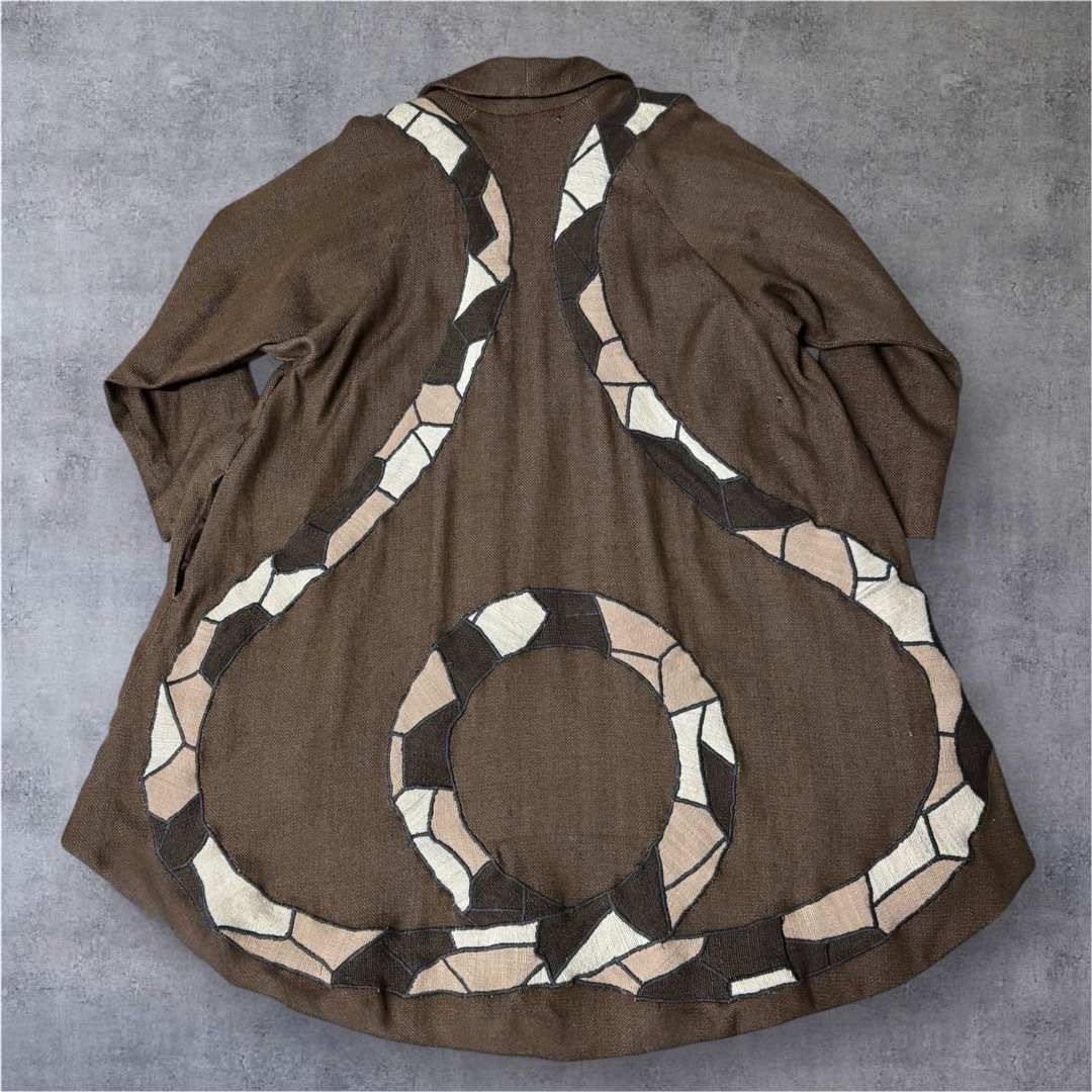 60s 70s vintage ガウンコート ロングジャケット 刺繍 トカゲ 蛇