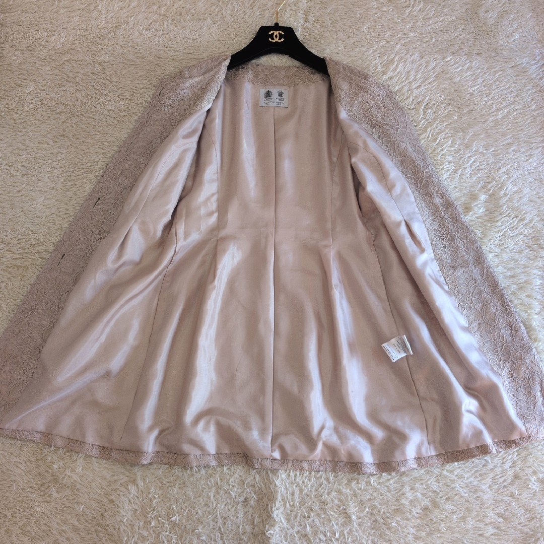 日本製☆AUSTIN REED 花柄レース ノーカラーコート スプリング 38