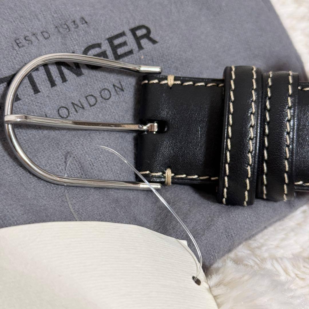 美品】エッティンガー スリムバックルベルト オフホワイトステッチ 80