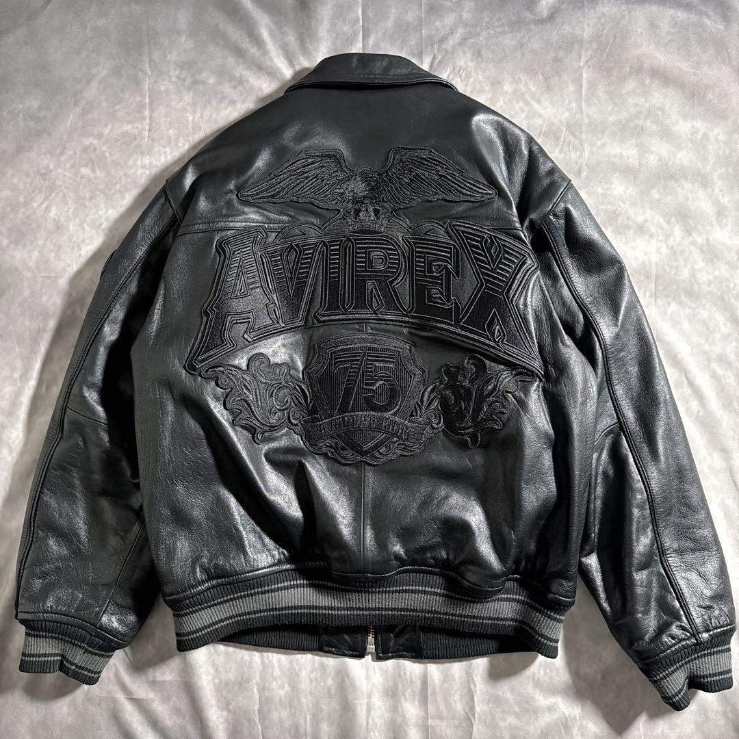 AVIREX - アヴィレックス オールブラック ヴァーシティー レザー