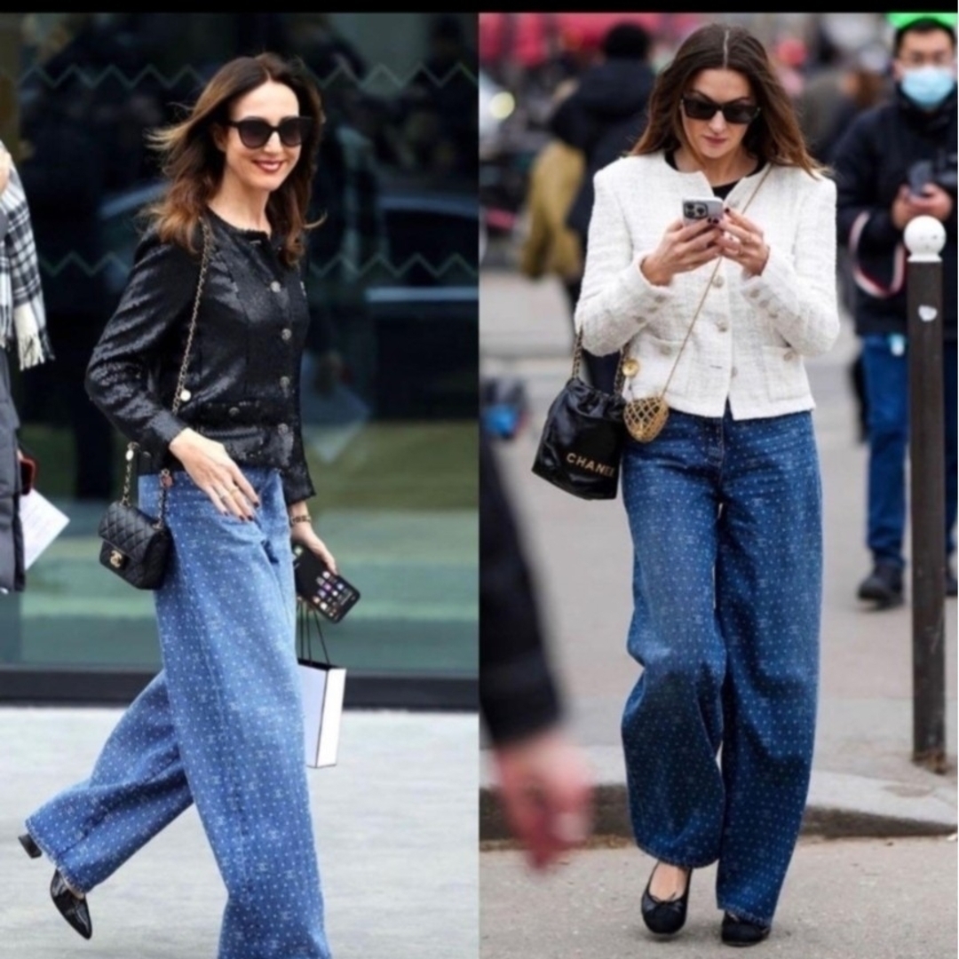CHANEL - 入手困難 美品 CHANEL ドット柄 ワイドレッグ デニムの通販
