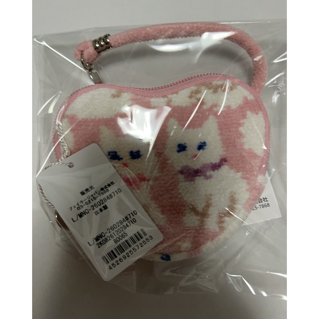 FEILER - フェイラーモフモフネコチャン ハート型ポーチペールピンクの