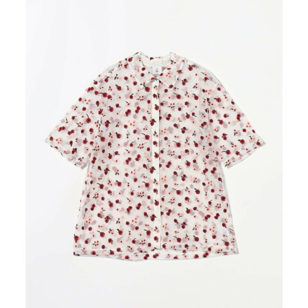 【未使用】6 ROKU ナイロンチュールエンブロイダリーシャツ 6(ROKU)＞ ナイロン チュール エンブロイダリー シャツ