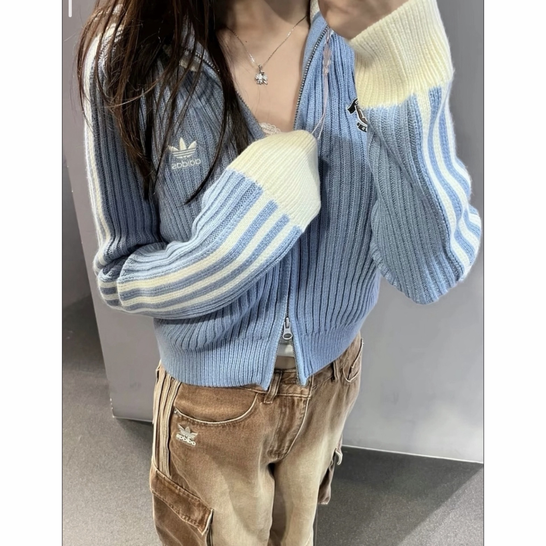 adidas - 海外限定M Adidasジップアップ ニットジャケット KF0719の