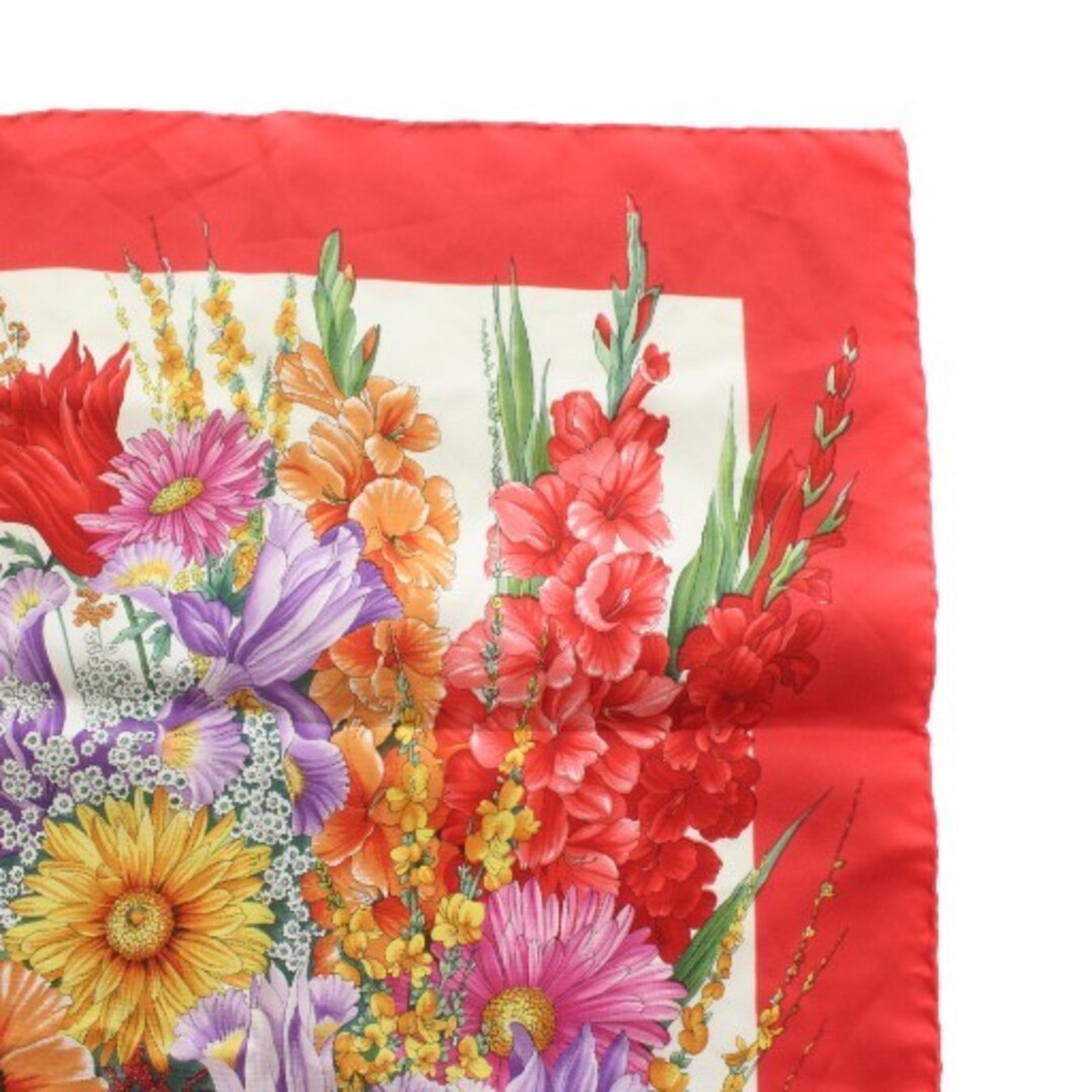 GUCCI - グッチ スカーフ 大判 シルク 花柄 フローラル ロゴ 赤 レッド