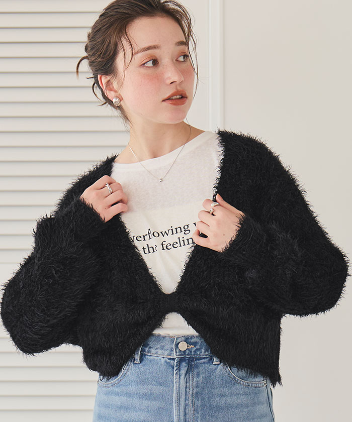 深Vネックショートシャギーニット | titivate