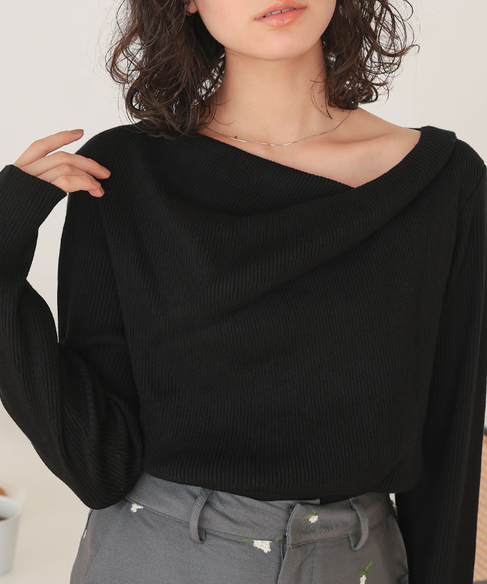 オフショルダーリブニットトップス | titivate