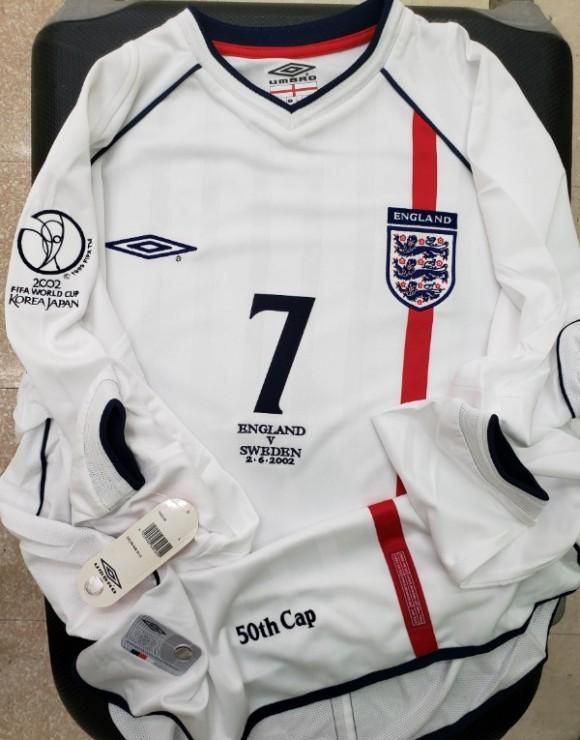 イングランド代表（H）2002 W杯 長袖 ベッカム＃7 MTD刺繍、50th