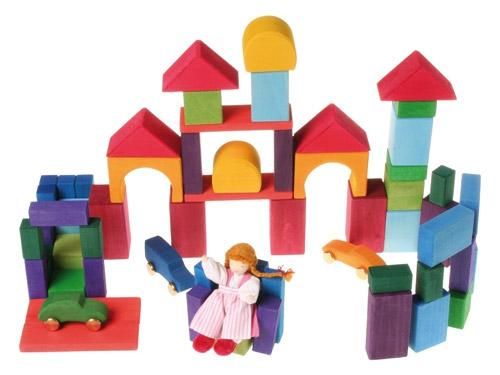 Grimm's Spiel & Holz Design グリムス社］ カラー幾何学積み木60P