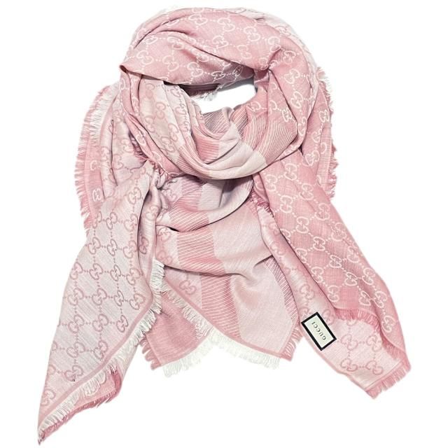 グッチ シルク混 GG柄 正方形ストール（スカーフ） ピンク GUCCI | 3