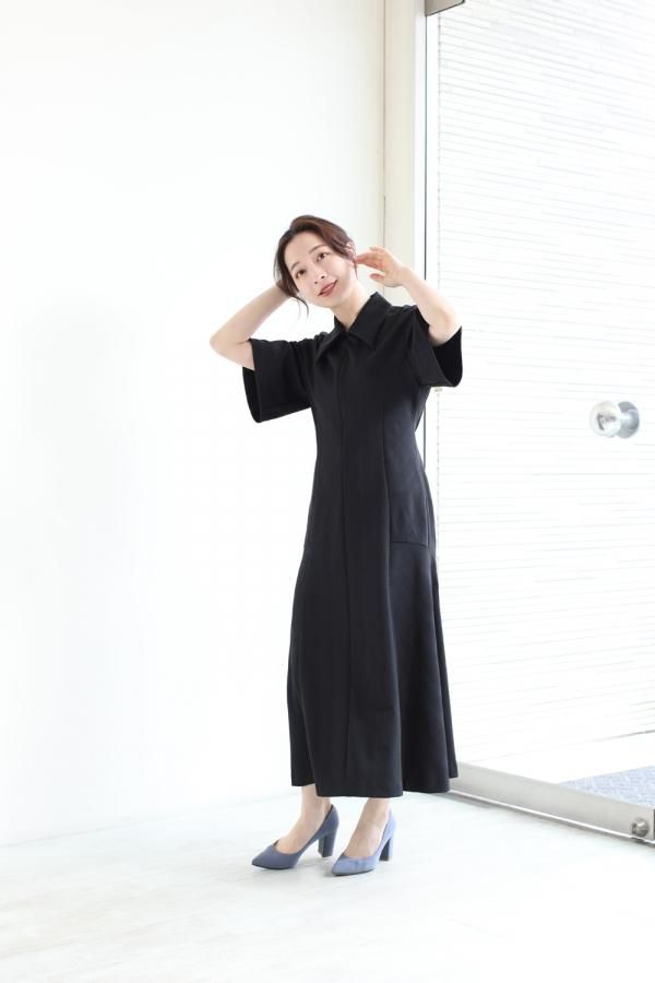 Mame Kurogouchi(マメ) Double-Layer Stripe Jersey Dress BLACK