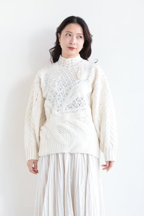 Mame Kurogouchi(マメ) Floral Motif Chunky Knitted Top - YAMAROKU