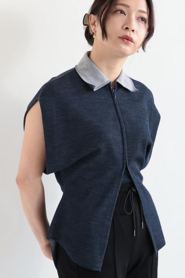 Mame Kurogouchi(マメ) Wool Reversible-Jersey Top NAVY - YAMAROKU