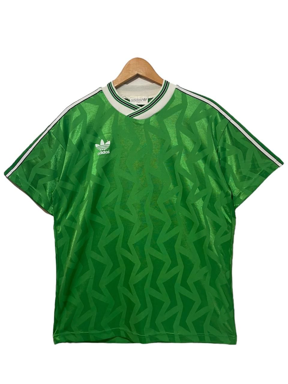 90s adidas Logo S/S Soccer Jersey 緑白 M アディダス サッカーシャツ