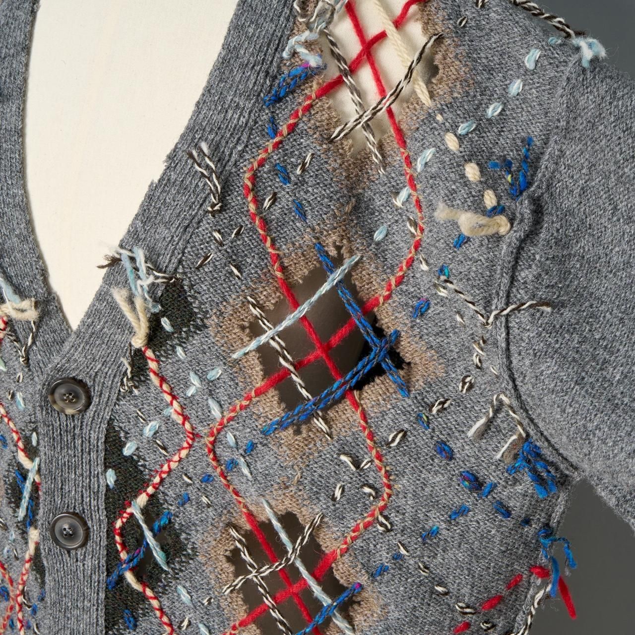 Maison Margiela PARIS カットアウトニットカーディガングレー - Pale Jute