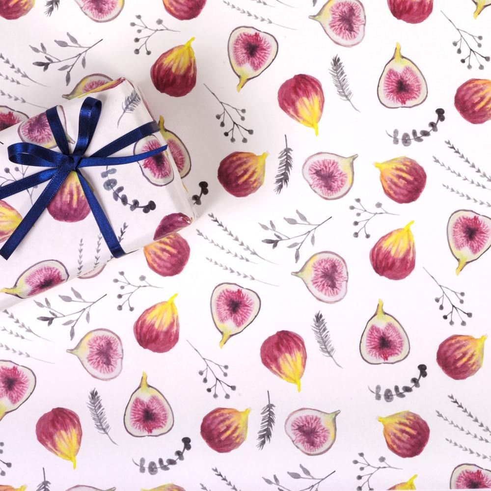 いちじくラッピングペーパー/ホワイト包装紙 5枚 - おしゃれな海外包装