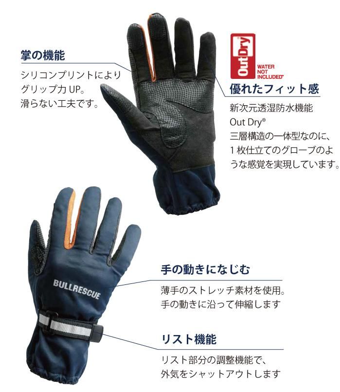 BE-040 OutDry極薄3層構造防水グローブ - BULLRESCUE（ブルレスキュー