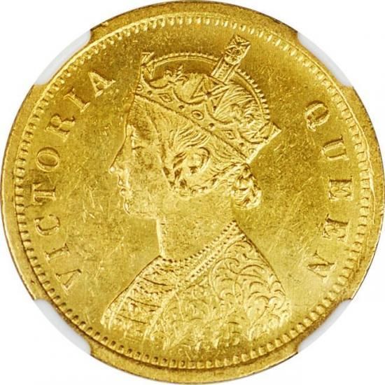 インド 英領インド 1862年 ビクトリア 1モハール金貨 NGC MS62 『v on