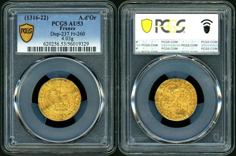 フランス 1316-22 フィリップ5世 Agnel D'or金貨 PCGS AU53 - 名古屋