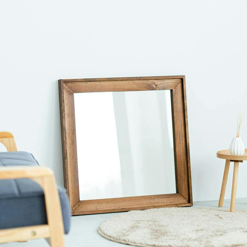 L型フレームウォールミラー(680×680)(アンティークブラウン)】鏡