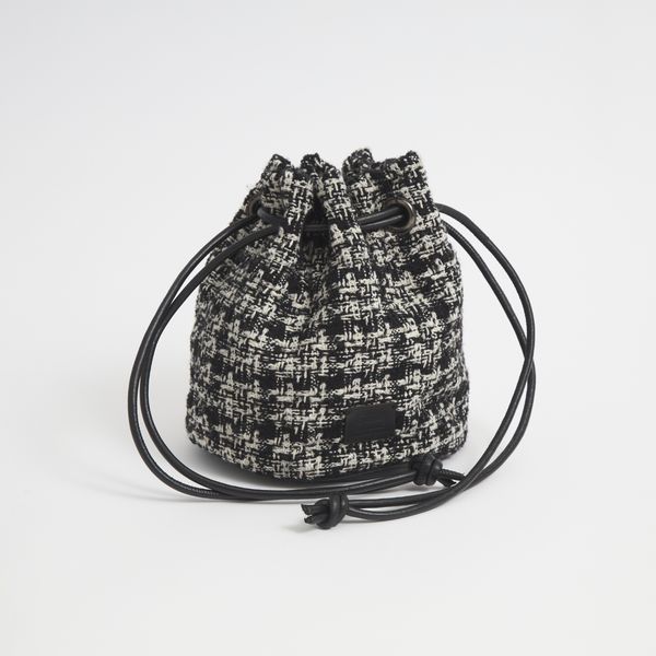 Swaraj/ツイードレザーコンボショルダーバッグ -ころんとした形が