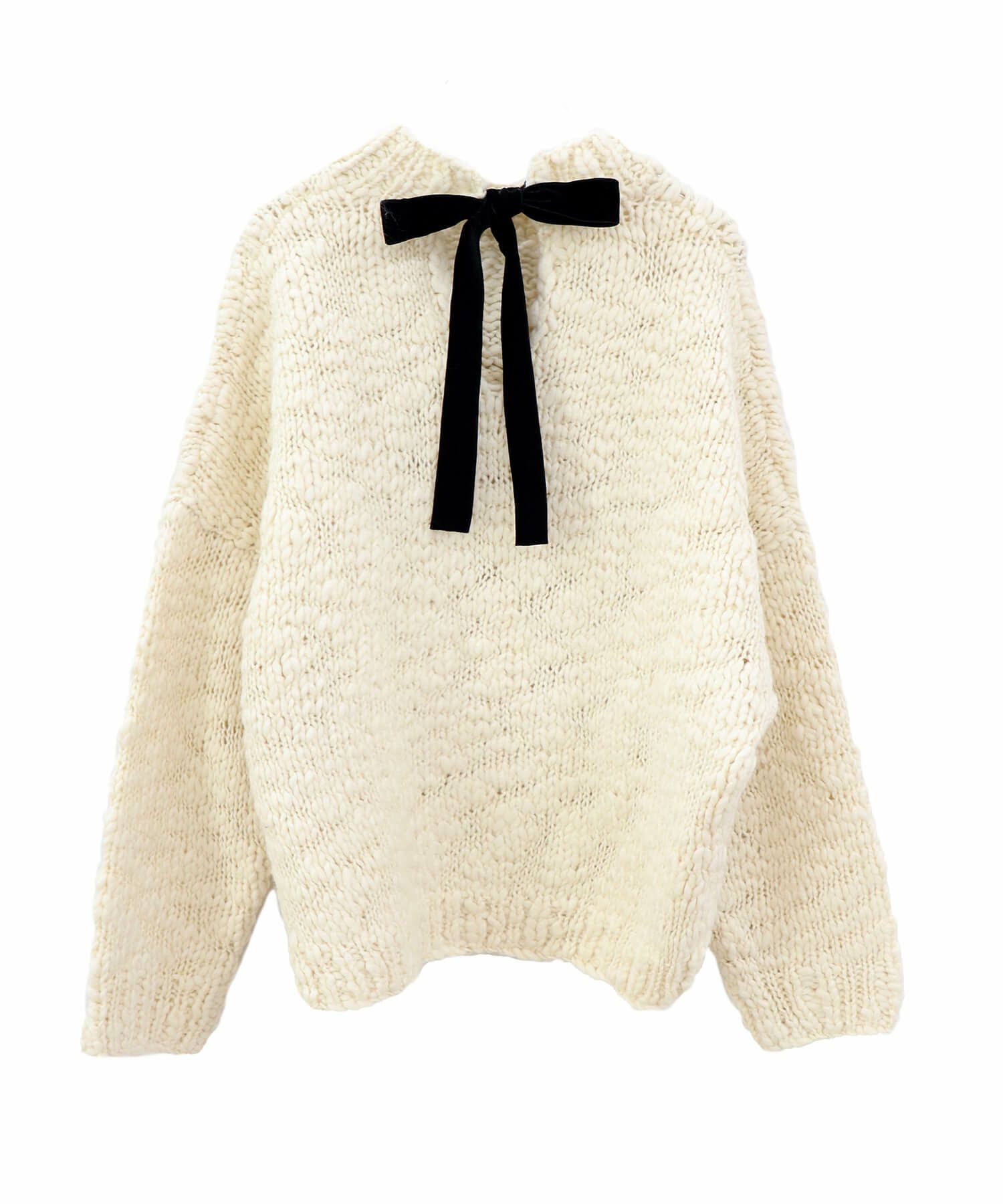 スラブヤーンリボンデザインハンドニット | Slub yarn ribbon design