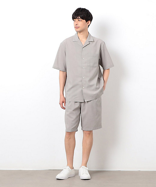 セットアップ対応】リネンライク ポリエステル オープンカラーシャツ