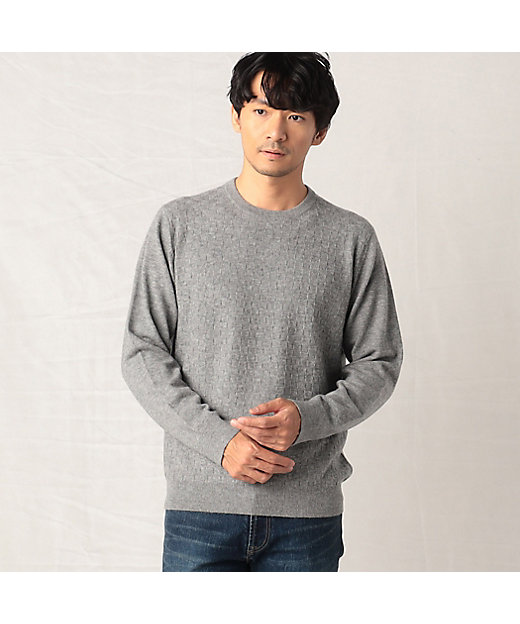 ウールカシミヤ 市松柄クルーネックニット（0734KE05