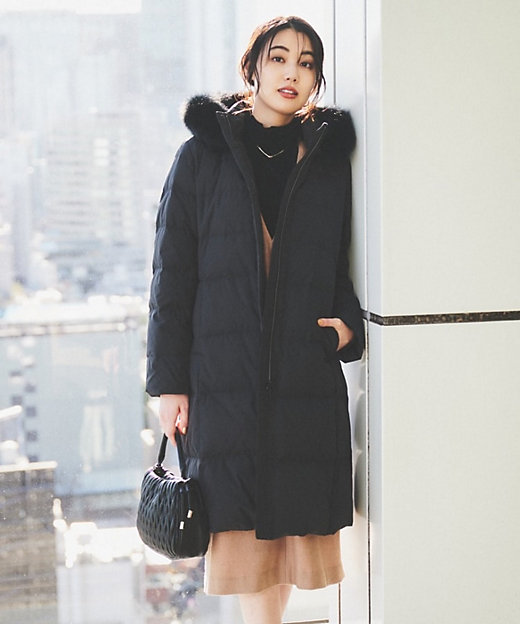 撥水／洗える／フード取り外し】ファー付きロングダウンコート