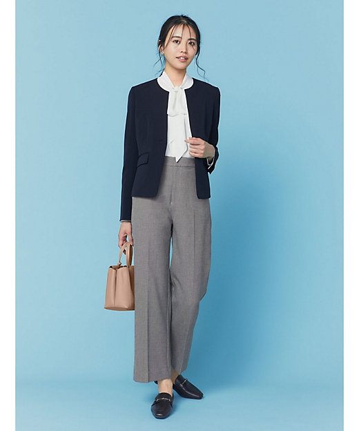 通勤・セレモニーセットアップ対応》キーネックジャケットダブルクロス