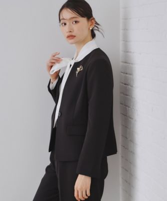 通勤・セレモニーセットアップ対応》キーネックジャケットダブルクロス