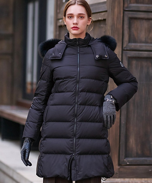 軽量／3WAY】ブルーフォックスファーロングタフタダウンコート