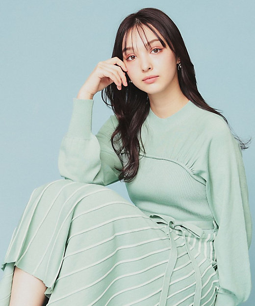 ビスチェライクバイカラーニットワンピース【洗濯機洗い可