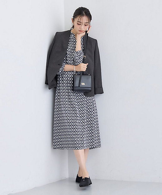 洗える／通勤／スーツ】メランジストレッチ ノーカラージャケット