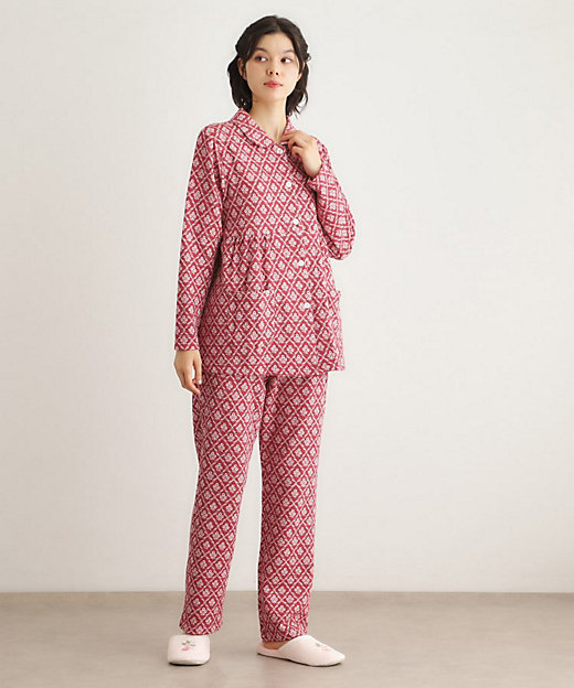 中わた入り マリートレリス柄プリント ニットキルトパジャマ