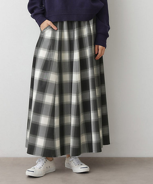 洗える・ウエストゴム】チェック柄フレアスカート