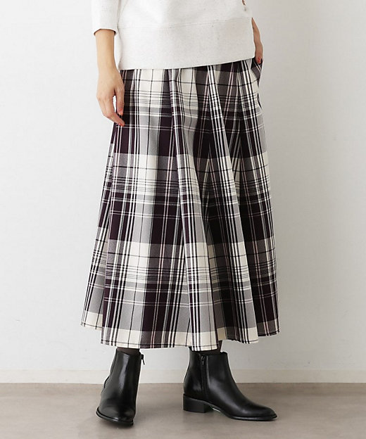 洗える・ウエストゴム】チェック柄フレアスカート