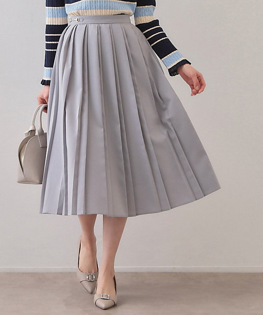 ビット付きダブルプリーツスカート【洗濯機OK／イージーアイロン