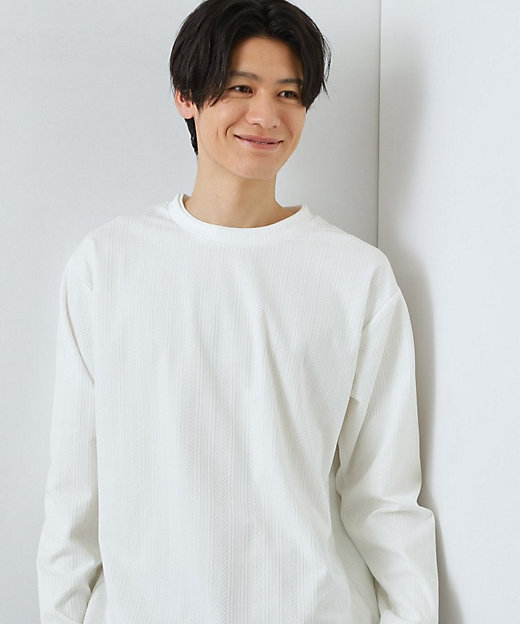 ジャカード フェイクレイヤード長袖Tシャツ 洗濯機OK