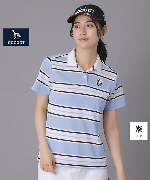 ADABAT NAVY】ランダムボーダー半袖ポロシャツ