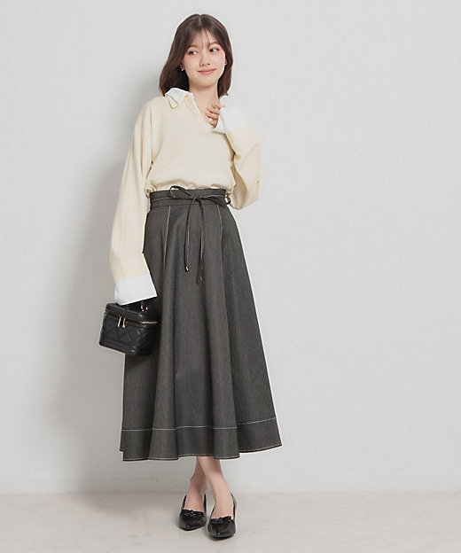 洗える】デニムライク細リボンスカート（2002601265