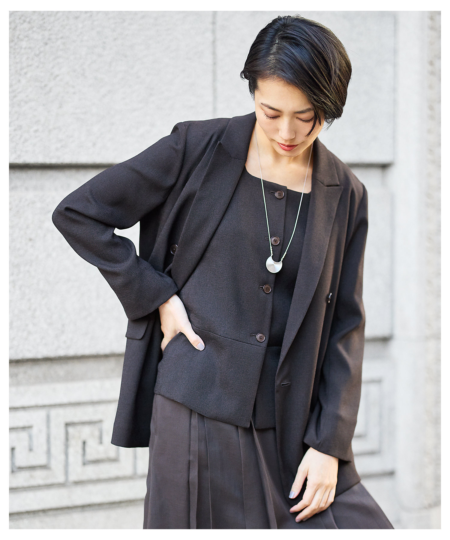 セットアップ対応】リネンライクシンセティックノースリーブ ブラウス