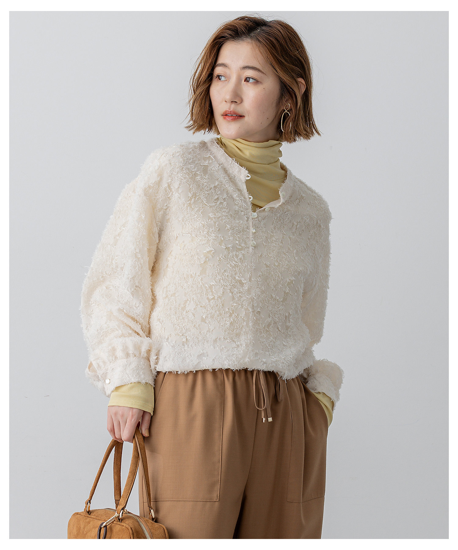 洗える】シアーカットジャカード ブラウス（BLWOGW0420