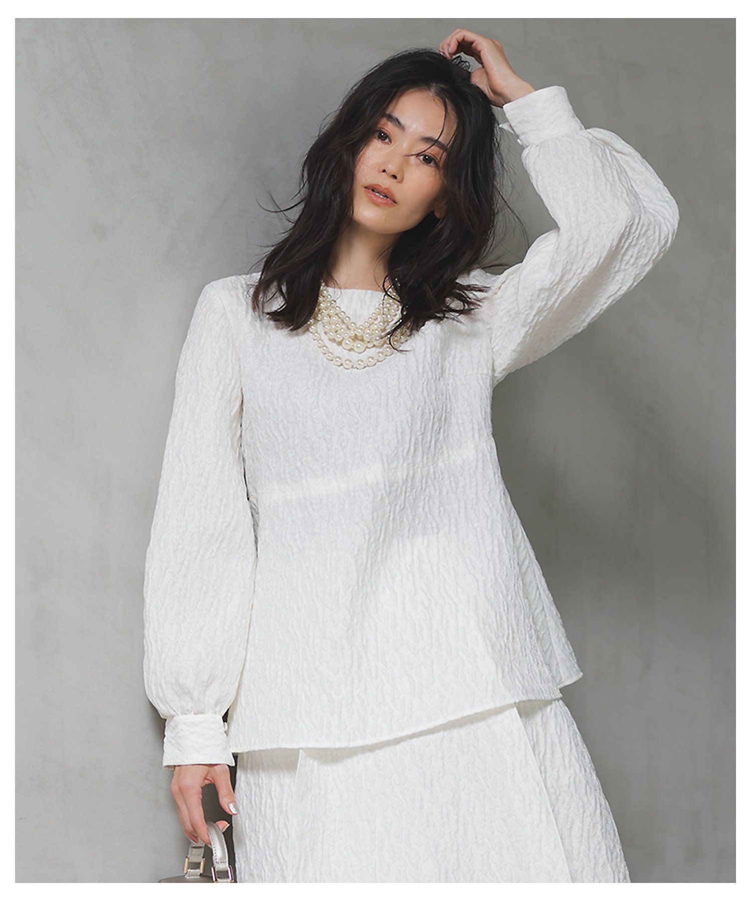 洗える】エクラジャカード ペプラム ブラウス（BLWSCW0012