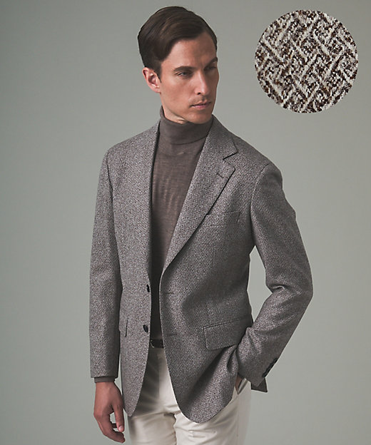 DELFINO】ナポリジオメトリックツイード ジャケット＿ブラウン